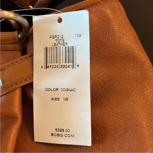 NWT BCBGMaxAzria large leather cognac tote, MSRP $398 - Picture 2 of 5
